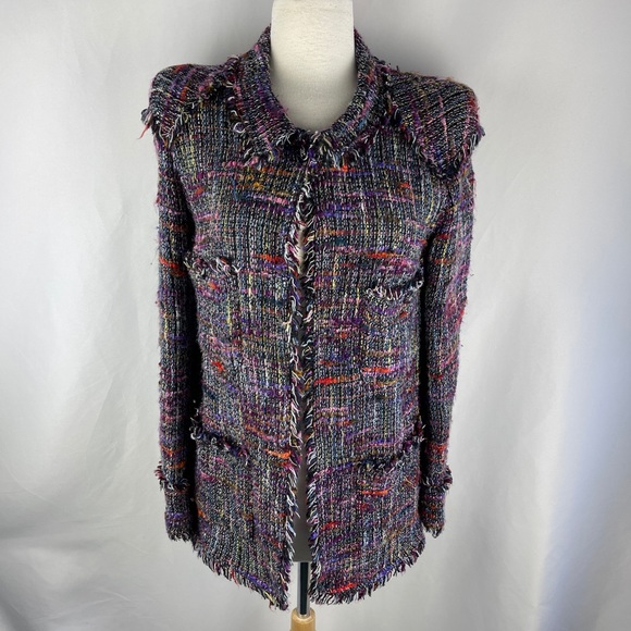 Chanel Rainbow tweed long fringe trim jacket